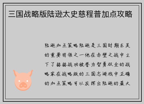 三国战略版陆逊太史慈程普加点攻略